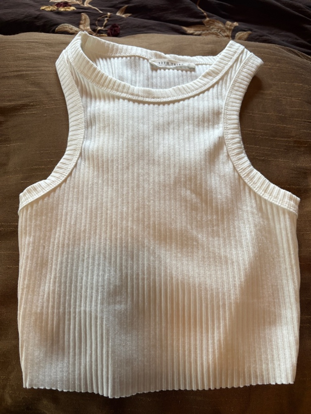 12th Tribe White Ribbed Cropped High Neck Tank